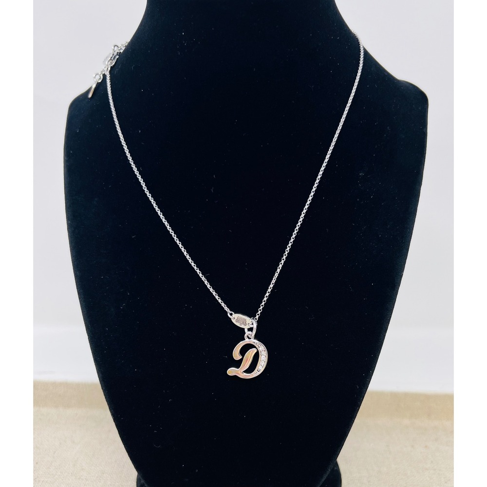 Y2K Juicy Couture Silver Tone Initial D Crystal Pendant Necklace Script Charm